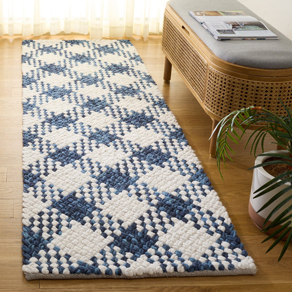 Safavieh Natural Handwoven Wool-Cotton Area Rug In Navy & Ivory — Low-Profile, Durable, Artisanal Texture 9'-0" x 12'-0" NFC105N-9