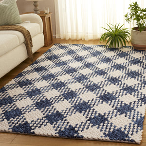 Safavieh Natural Handwoven Wool-Cotton Area Rug In Navy & Ivory — Low-Profile, Durable, Artisanal Texture 9'-0" x 12'-0" NFC105N-9