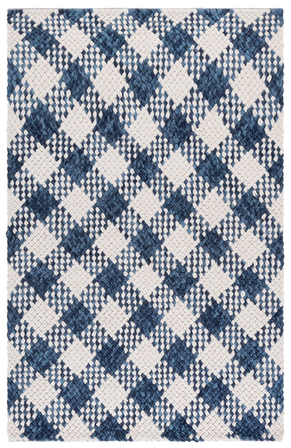 Safavieh Natural Handwoven Navy And Ivory Area Rug — Durable Wool-Cotton Blend, Low Profile Texture For Entryways 3'-0" x 5'-0" NFC105N-3