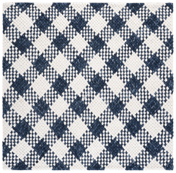 Safavieh Natural Handwoven Wool-Cotton Area Rug In Navy & Ivory — Low-Profile, Durable, Artisanal Texture 9'-0" x 12'-0" NFC105N-9