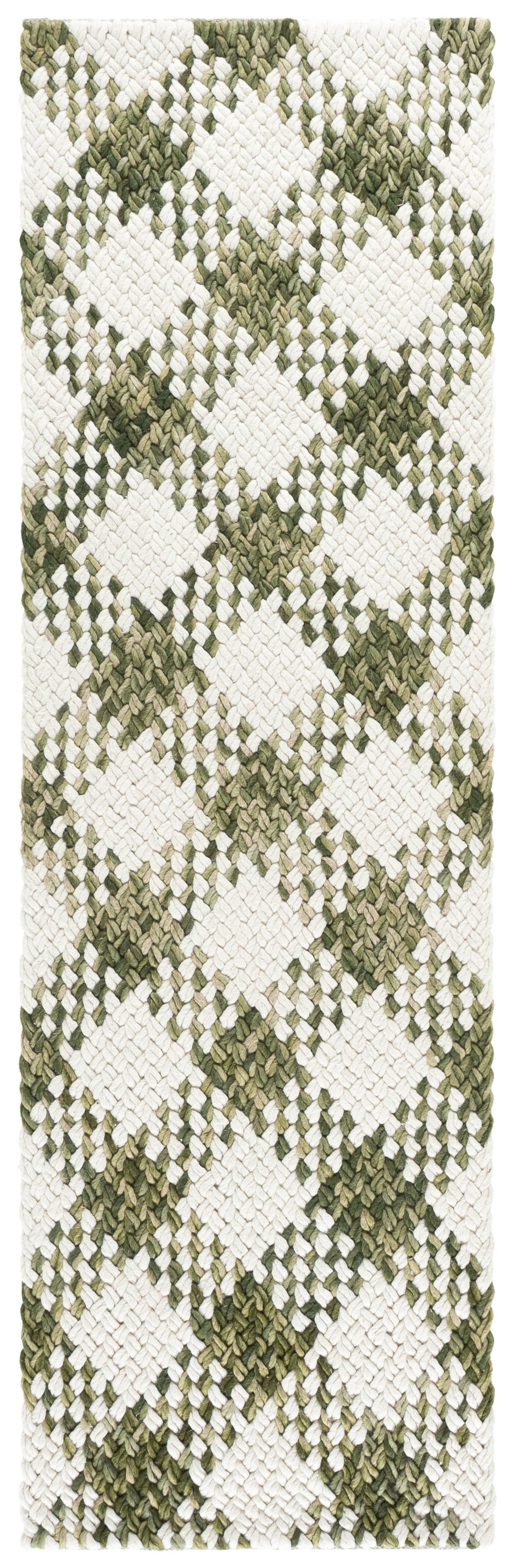 Safavieh Natural Green Ivory Handwoven Wool-Cotton Runner — Low-Profile Pile, Durable Hallway Accent Rug 2'-3" x 8'-0" NFC105Y-28