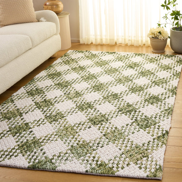 Safavieh Natural Handwoven Square Area Rug In Green & Ivory — Low-Profile Wool Blend, Timeless Texture Enhancer 6'-0" x 6'-0" NFC105Y-6SQ