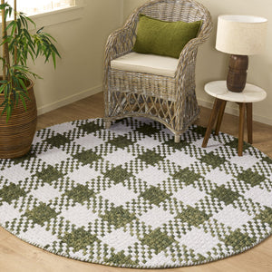 Safavieh Natural Handwoven Green And Ivory Wool-Cotton Rug — Artisanal Low-Profile 1/2" Pile, Durable Style For Homes 4'-0" x 6'-0" NFC105Y-4