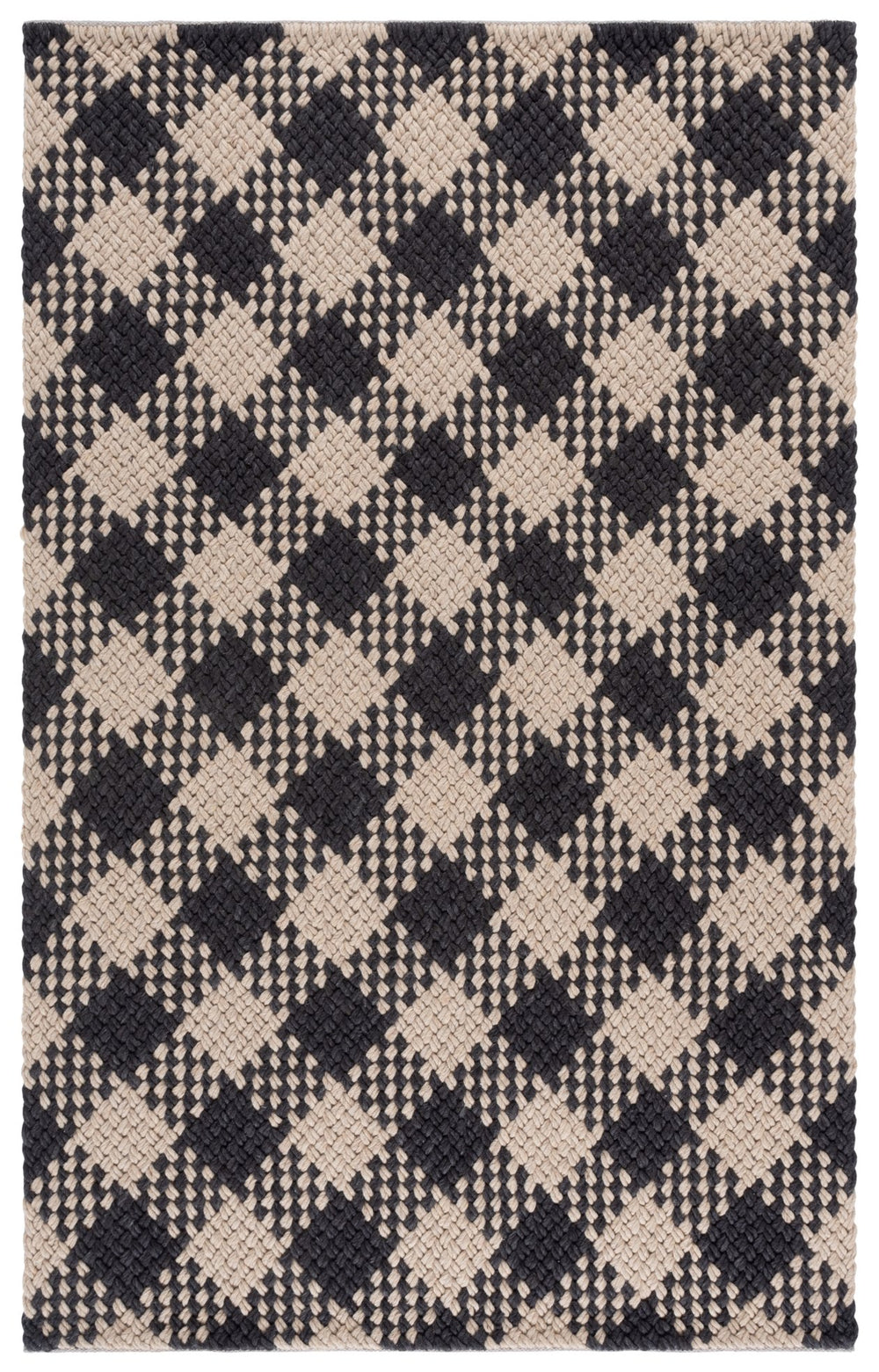 Safavieh Natural Handwoven Black & Beige Area Rug — Wool-Cotton Blend, Low-Profile 1/2" Pile, Durable Elegance 5'-0" x 8'-0" NFC105Z-5