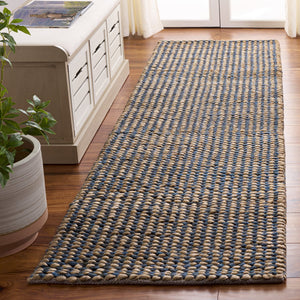 Safavieh Natural Handwoven Jute-Cotton Area Rug In Neutral Blue Tones — Low-Profile, Coastal Modern Texture 4'-0" x 6'-0" NFC110M-4