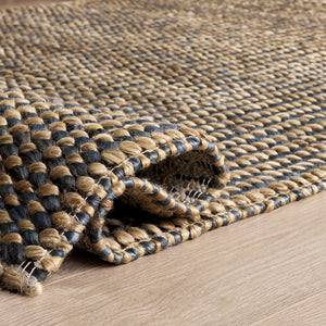 Safavieh Natural Handwoven Jute-Cotton Rug In Serene Blue And Neutral Tones — Coastal Texture, Low Profile 3'-0" x 5'-0" NFC110M-3