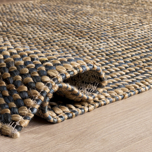 Safavieh Natural Handwoven Jute & Cotton Rug 5X8 Coastal Blue Accents, Low-Profile Durable Textured Weave 6'-0" x 9'-0" NFC110M-6