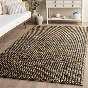 Safavieh Natural Handwoven Jute-Cotton Area Rug — Coastal Blue & Natural Palette, Low-Profile Durable Style 8'-0" x 10'-0" NFC110M-8