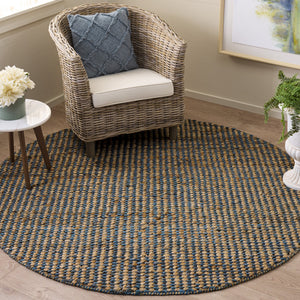 Safavieh Natural Handwoven Jute-Cotton Area Rug In Neutral Blue Tones — Low-Profile, Coastal Modern Texture 4'-0" x 6'-0" NFC110M-4