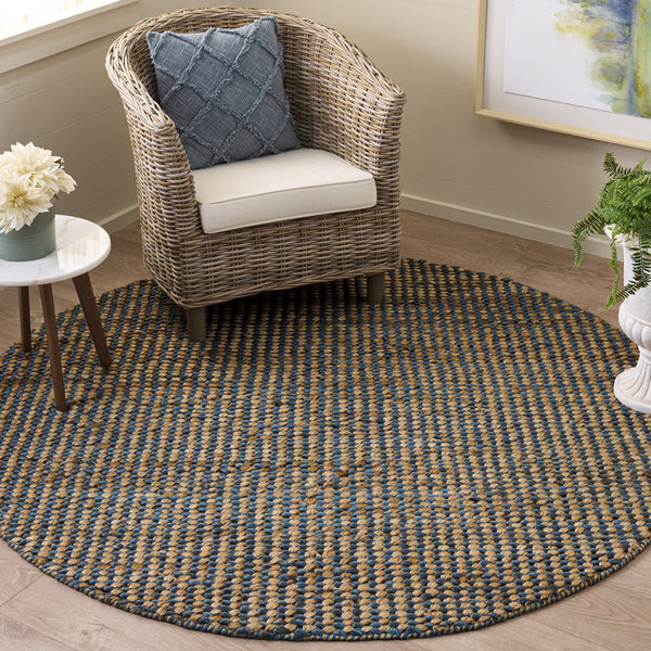 Safavieh Natural Handwoven Jute-Cotton Area Rug — Coastal Blue & Natural Palette, Low-Profile Durable Style 8'-0" x 10'-0" NFC110M-8