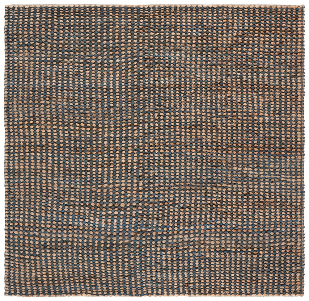 Safavieh Natural Handwoven Jute Cotton Rug In Calm Blue & Natural Tones — Low-Profile Coastal Texture 22" 6'-0" x 6'-0" NFC110M-6SQ