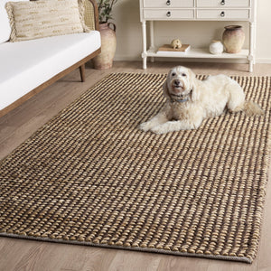 Safavieh Natural Handwoven Jute-Cotton Square Rug — Half-Inch Low Pile, Artisanal Warm Brown Texture 6'-0" x 6'-0" NFC110T-6SQ
