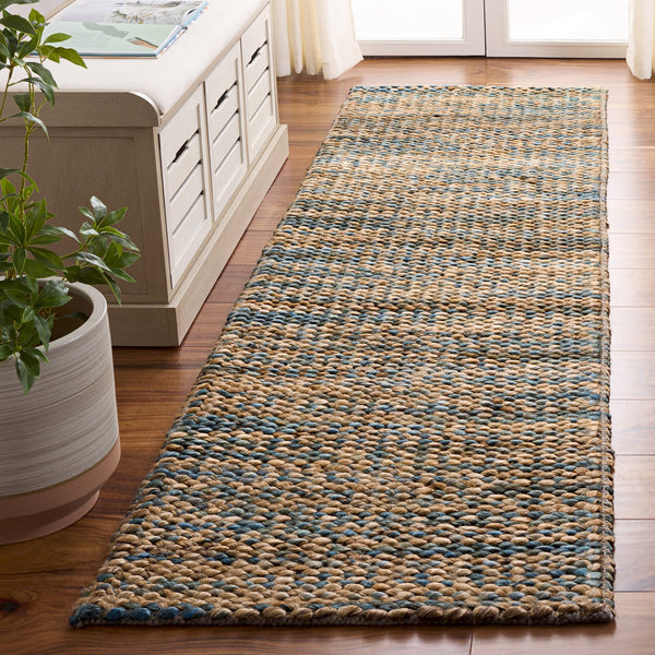 Safavieh Natural Handwoven Jute-Cotton Area Rug With Subtle Blue Accents — Low-Profile, Coastal Chic Texture 6'-0" x 9'-0" NFC111M-6