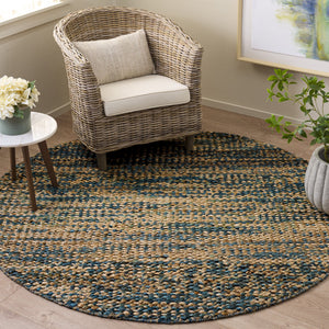 Safavieh Natural Handwoven Jute-Cotton Area Rug With Subtle Blue Accents — Low-Profile, Coastal Chic Texture 6'-0" x 9'-0" NFC111M-6