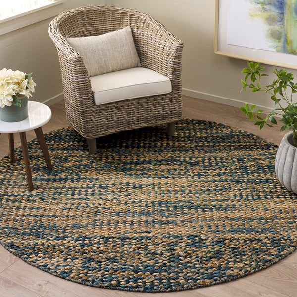 Safavieh Natural Handwoven Jute-Cotton Area Rug With Subtle Blue Accents — Low-Profile, Coastal Chic Texture 6'-0" x 9'-0" NFC111M-6