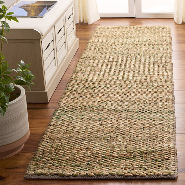 Safavieh Natural Handwoven Jute-Cotton Area Rug In Soothing Green And Neutral Tones — Durable Low-Profile Elegance 3'-0" x 5'-0" NFC111Y-3