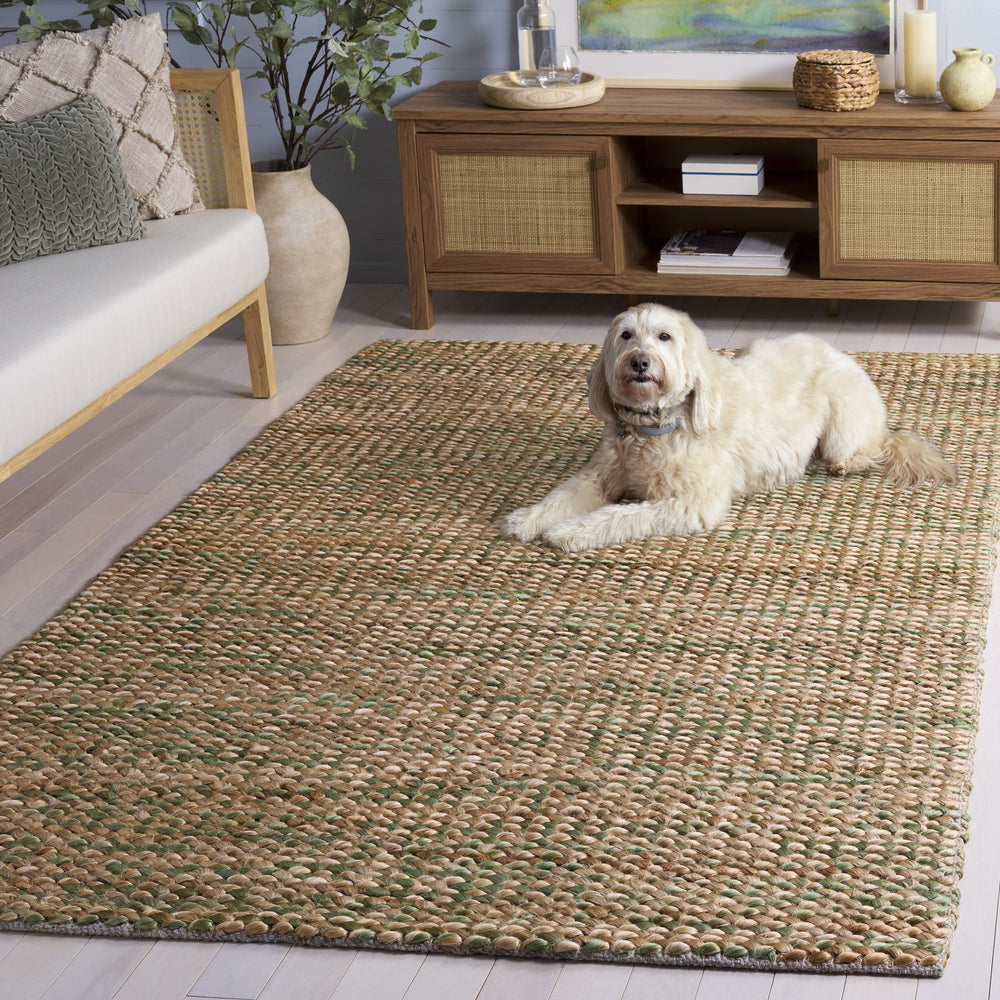 Safavieh Natural Handwoven Jute-Cotton Rug In Soothing Green And Natural Tones — Low-Profile, Durable Style 4'-0" x 6'-0" NFC111Y-4
