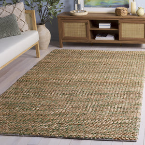 Safavieh Natural Handwoven Jute & Cotton Round Rug In Soothing Green And Neutral Tones — Coastal Modern Flair 6'-0" x 6'-0" NFC111Y-6R