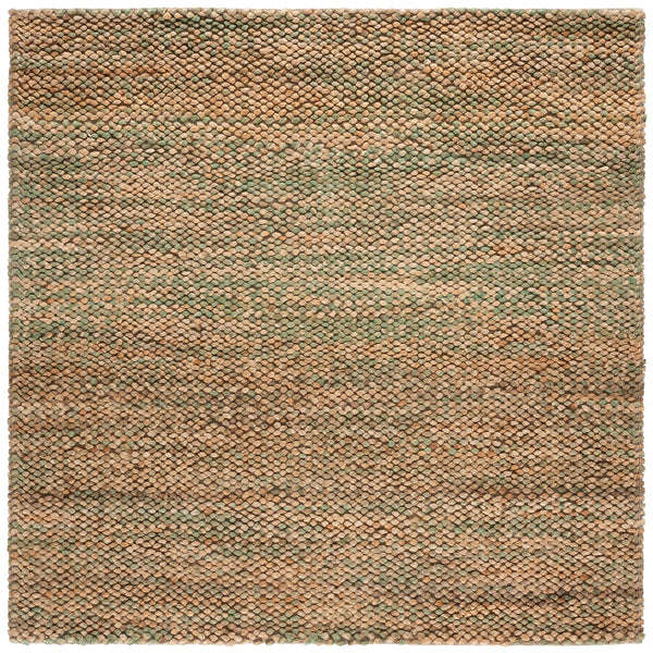 Safavieh Natural Handwoven Jute Area Rug In Green & Natural — Low-Profile, Durable Coastal Texture For Rooms 9'-0" x 12'-0" NFC111Y-9