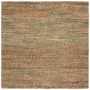 Safavieh Natural Handwoven Jute-Cotton Area Rug, Coastal Green Accents, Durable Textured Neutral For Home 6'-0" x 9'-0" NFC111Y-6
