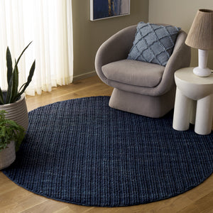 Safavieh Natural Handwoven Navy Blue Area Rug — Wool-Cotton Blend, Low-Profile 1/2" Pile, Scandinavian Chic 5'-0" x 8'-0" NFC112N-5