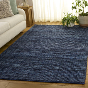 Safavieh Natural Handwoven Navy Blue Area Rug — Wool-Cotton Blend, Low-Profile 1/2" Pile, Scandinavian Chic 5'-0" x 8'-0" NFC112N-5