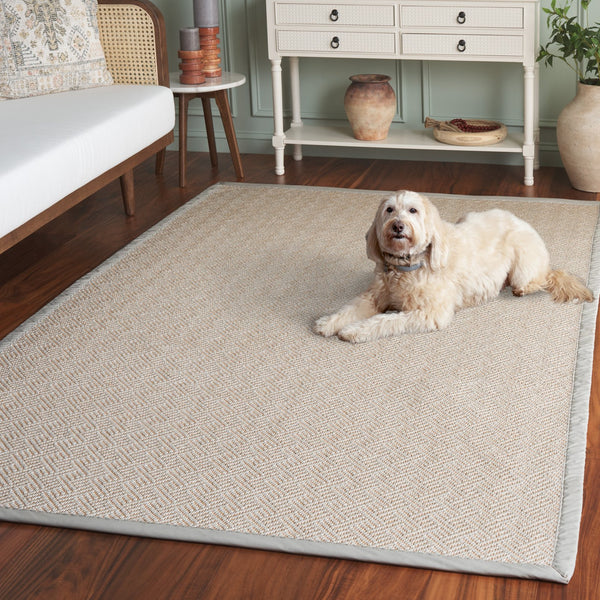 Safavieh Napa Stylish Faux Sisal Jacquard Weave Rug With Elegant Beige Border For Modern Home Décor Natural ,Beige Polypropylene + Polyuretheane Border Nfs148a-5