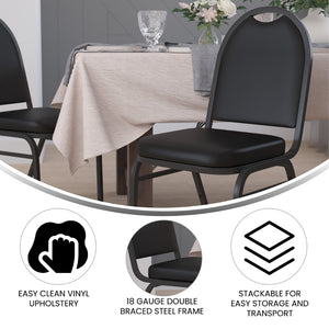 English Elm HERCULES Series Commercial-Grade 500 LB Capacity Dome-Back Stacking Banquet Chair for Events Black Vinyl/Black Frame NG-ZG10006-BK-BK-GG