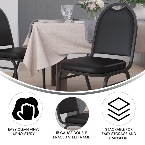 English Elm HERCULES Series Commercial-Grade 500 LB Capacity Dome-Back Stacking Banquet Chair for Events Black Vinyl/Black Frame NG-ZG10006-BK-BK-GG