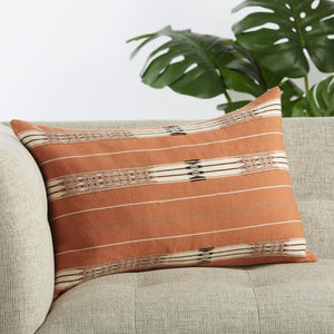 Jaipur Living Jaipur Living Nagaland Cotton Lumbar Pillow Cover Hand Loomed Tribal Geometric Artisan Woven Terracotta PLC102299