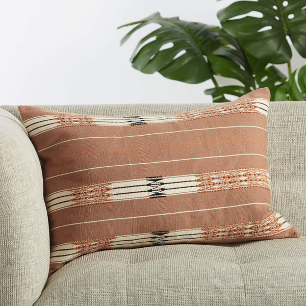 Jaipur Living Jaipur Living Phek Hand-loomed Cotton Lumbar Pillow with Tribal Geometric Artisan Weave Mauve Poly Fill PLW103510