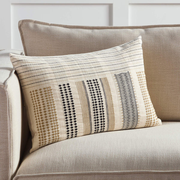 Jaipur Living Jaipur Living Lumami Handwoven Cotton Lumbar Pillow Naga Tribal Stripe Artisan Craft Cream Down PLW103864