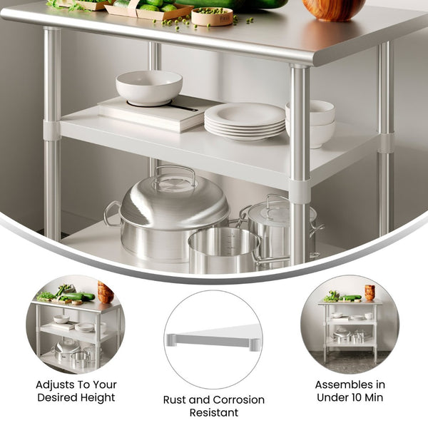 English Elm Woodford Galvanized Under Shelf - Adjustable Heavy-Duty Storage for Prep and Work Tables in Kitchens Stainless Steel 24"W x 36"D NH-GU-2436-GG