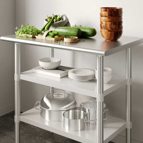 English Elm Woodford Galvanized Under Shelf - Adjustable Heavy-Duty Storage for Prep and Work Tables in Kitchens Stainless Steel 24"W x 36"D NH-GU-2436-GG