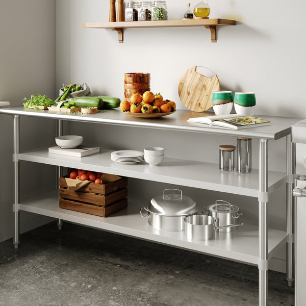 English Elm Woodford Galvanized Under Shelf - Adjustable Heavy-Duty Storage for Prep and Work Tables in Kitchens Stainless Steel 24"W x 72"D NH-GU-2472-GG