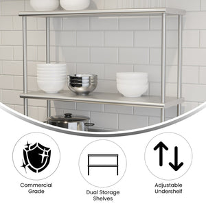 English Elm Reese Heavy-Duty 430 Stainless Steel Double Overshelf for Commercial Kitchens – NSF Certified Storage Stainless Steel 36"W x 12"D x 33.5"H NH-OSD-1236-GG