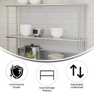 English Elm Reese Heavy-Duty 430 Stainless Steel Double Overshelf for Commercial Kitchens – NSF Certified Storage Stainless Steel 48.25"W x 12"D x 33.5"H NH-OSD-1248-GG