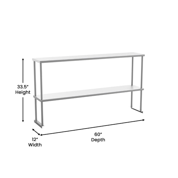 English Elm Reese Heavy-Duty 430 Stainless Steel Double Overshelf for Commercial Kitchens – NSF Certified Storage Stainless Steel 60"W x 12"D x 33.5"H NH-OSD-1260-GG