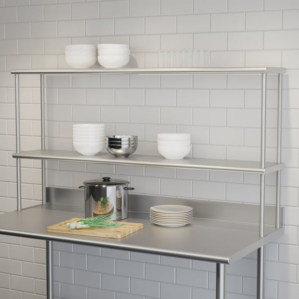 English Elm Reese Heavy-Duty 430 Stainless Steel Double Overshelf for Commercial Kitchens – NSF Certified Storage Stainless Steel 60"W x 12"D x 33.5"H NH-OSD-1260-GG