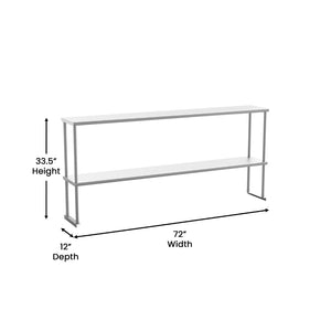English Elm Reese Heavy-Duty 430 Stainless Steel Double Overshelf for Commercial Kitchens – NSF Certified Storage Stainless Steel 72"W x 12"D x 33.5"H NH-OSD-1272-GG