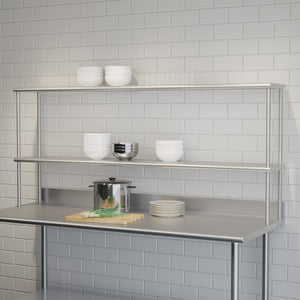 English Elm Reese Heavy-Duty 430 Stainless Steel Double Overshelf for Commercial Kitchens – NSF Certified Storage Stainless Steel 72"W x 12"D x 33.5"H NH-OSD-1272-GG