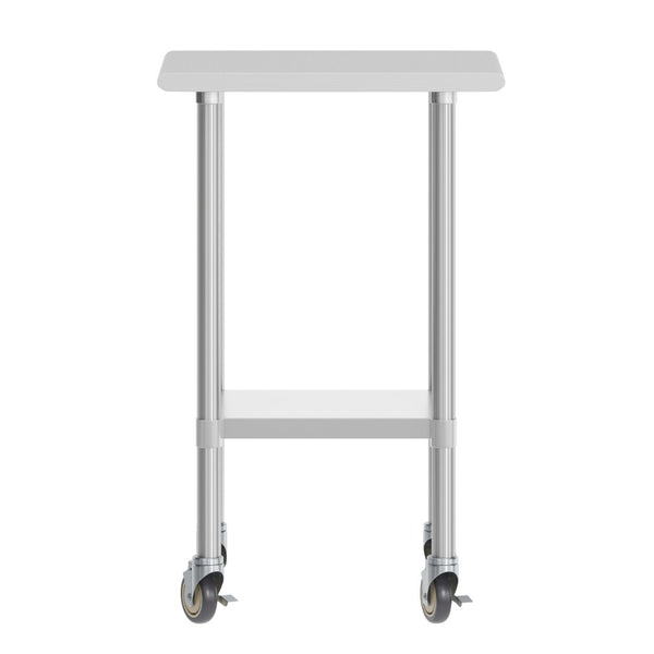 English Elm Reese Portable Prep Table with NSF Certified Steel Top, Galvanized Undershelf & Locking Casters Stainless Steel 24"W x 18"D NH-WT-2418-CAS-GG
