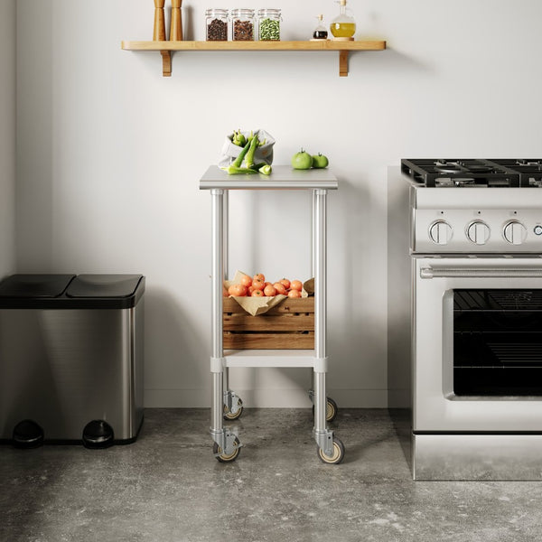 English Elm Reese Portable Prep Table with NSF Certified Steel Top, Galvanized Undershelf & Locking Casters Stainless Steel 24"W x 18"D NH-WT-2418-CAS-GG