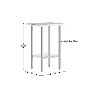 English Elm Reese Heavy-Duty Portable Prep Table with Hygienic Work Surface and Adjustable Storage for Versatile Use Stainless Steel 24"W x 18"D NH-WT-2418-GG