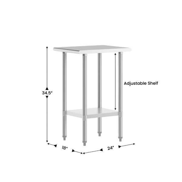 English Elm Reese Heavy-Duty Portable Prep Table with Hygienic Work Surface and Adjustable Storage for Versatile Use Stainless Steel 24"W x 18"D NH-WT-2418-GG