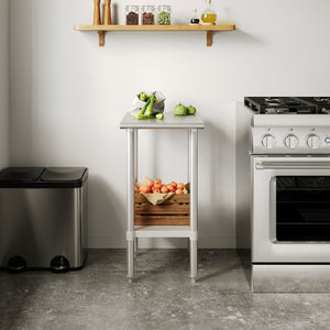 English Elm Reese Heavy-Duty Portable Prep Table with Hygienic Work Surface and Adjustable Storage for Versatile Use Stainless Steel 24"W x 18"D NH-WT-2418-GG