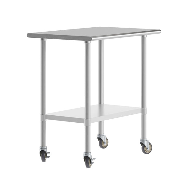 English Elm Reese Portable Prep Table with NSF Certified Steel Top, Galvanized Undershelf & Locking Casters Stainless Steel 24"W x 36"D NH-WT-2436-CAS-GG