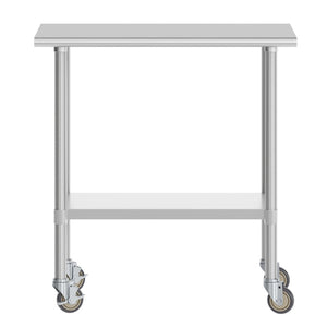 English Elm Reese Portable Prep Table with NSF Certified Steel Top, Galvanized Undershelf & Locking Casters Stainless Steel 24"W x 36"D NH-WT-2436-CAS-GG