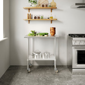 English Elm Reese Portable Prep Table with NSF Certified Steel Top, Galvanized Undershelf & Locking Casters Stainless Steel 24"W x 36"D NH-WT-2436-CAS-GG