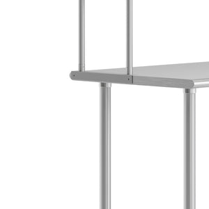 English Elm Reese Portable Work Table with NSF-Certified Steel Top, Double Overshelves, and Locking Casters Stainless Steel 24"W x 36"D NH-WT-2436-OSH-GG